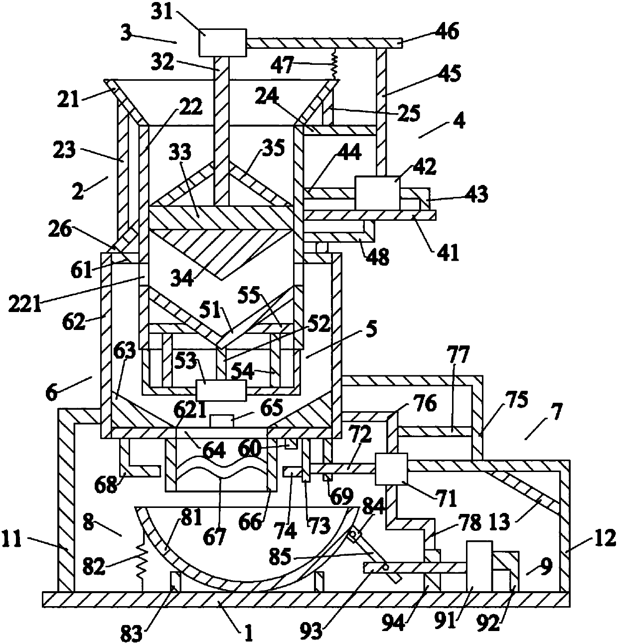 A crushing and grinding device for medicinal materials