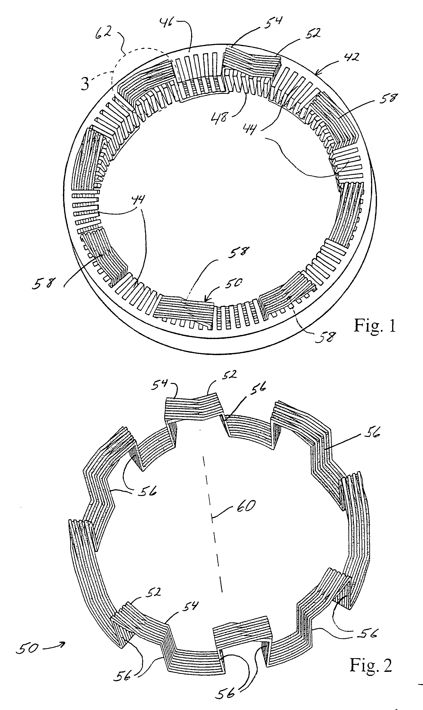 Stator winding having transitions