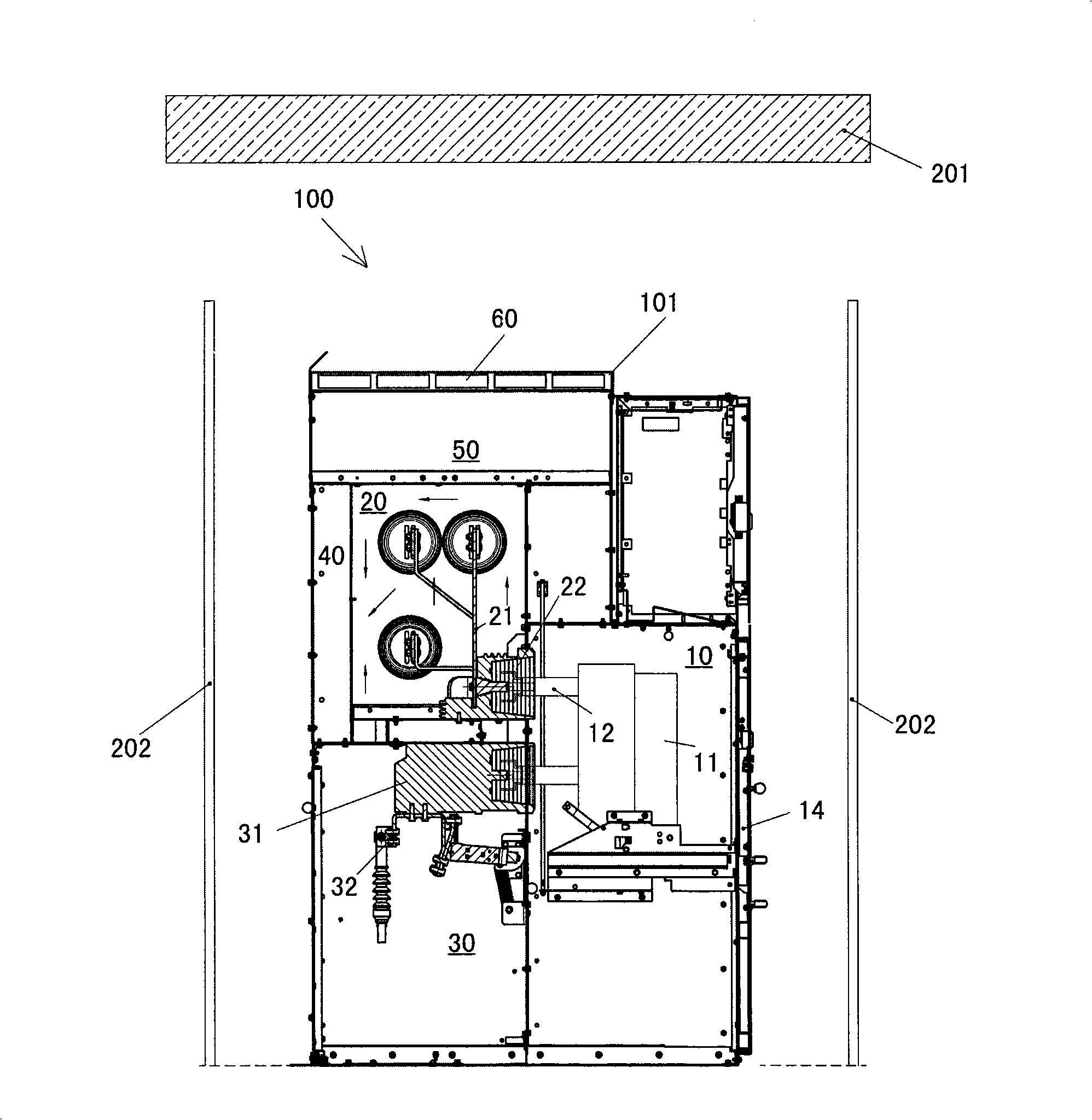 Switch installation with build-in electric arc releasing device