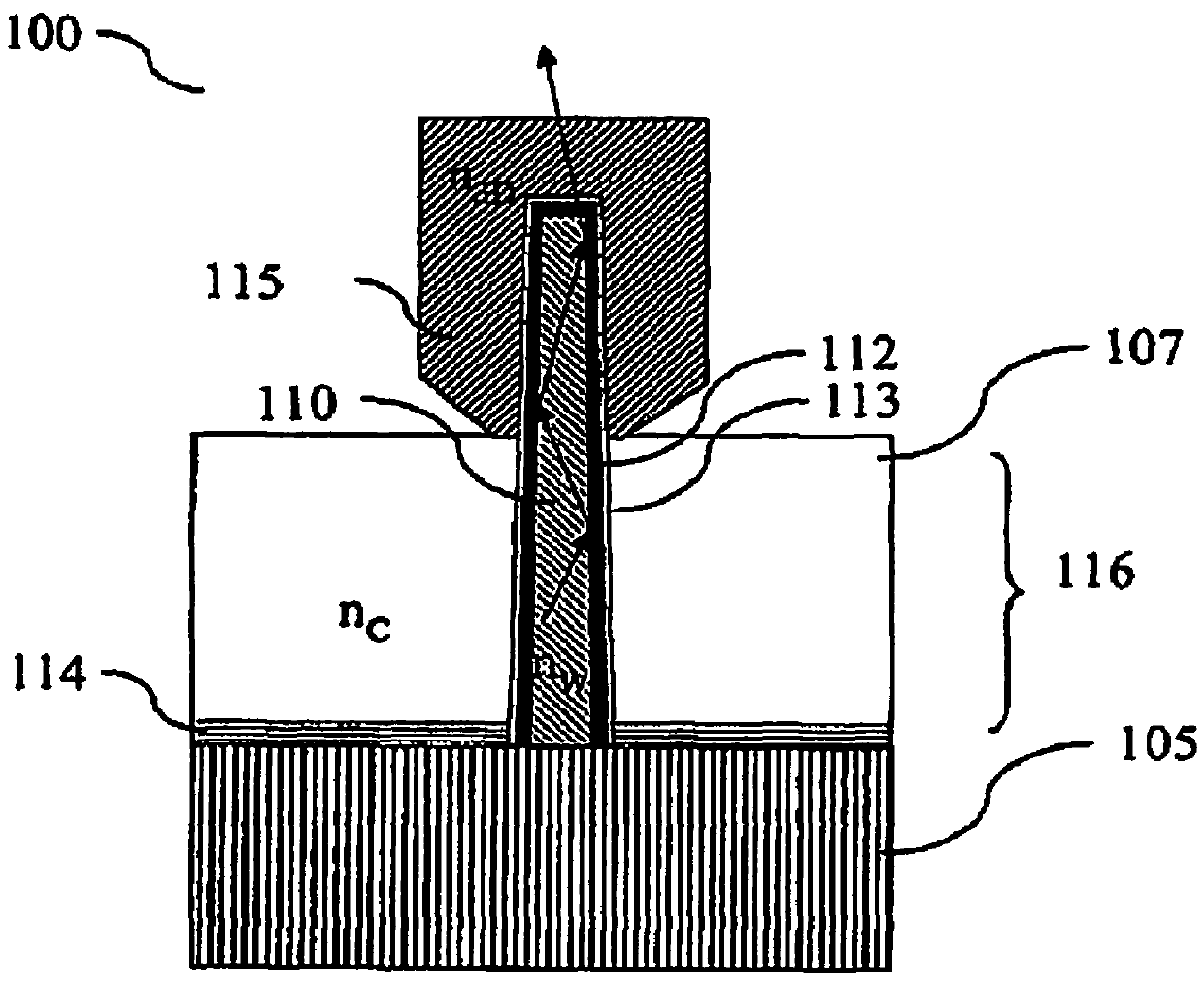 LED with upstanding nanowire structure and method of producing such