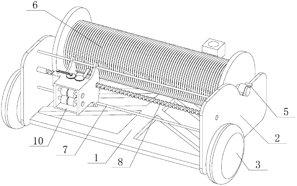 Constant-tension and autonomous straightening paying-off device attached to direct-buried cable paying-off vehicle