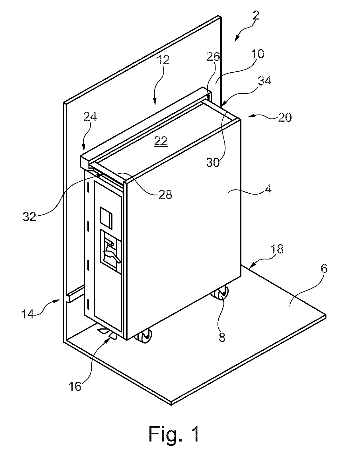 Arrangement for selectively arresting a serving trolley in a cabin of a transportation system