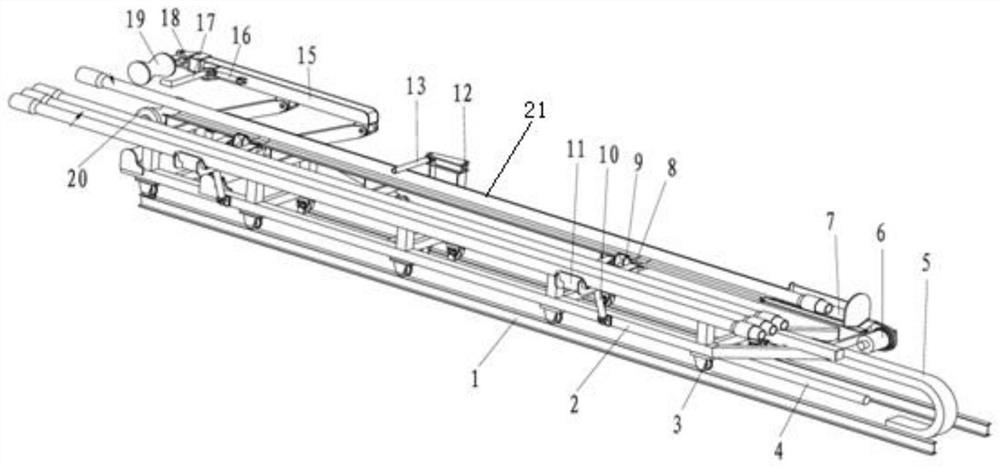 A horizontal conveying pipe string device