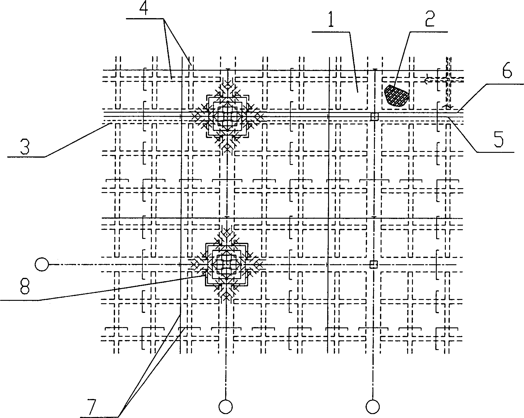 In-site prestressed concrete sandwiched composite beamless floor structure system and construction method