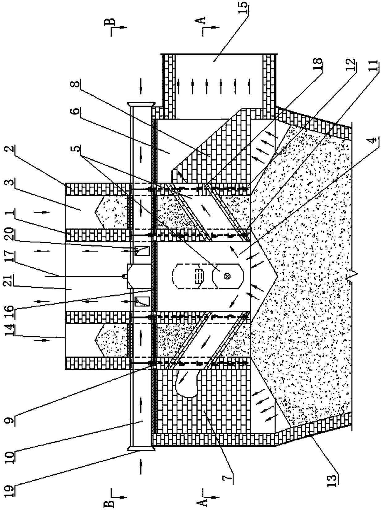 Dry quenching furnace with inclined pre-storage gas flow passages and annular pre-storage chamber and working method