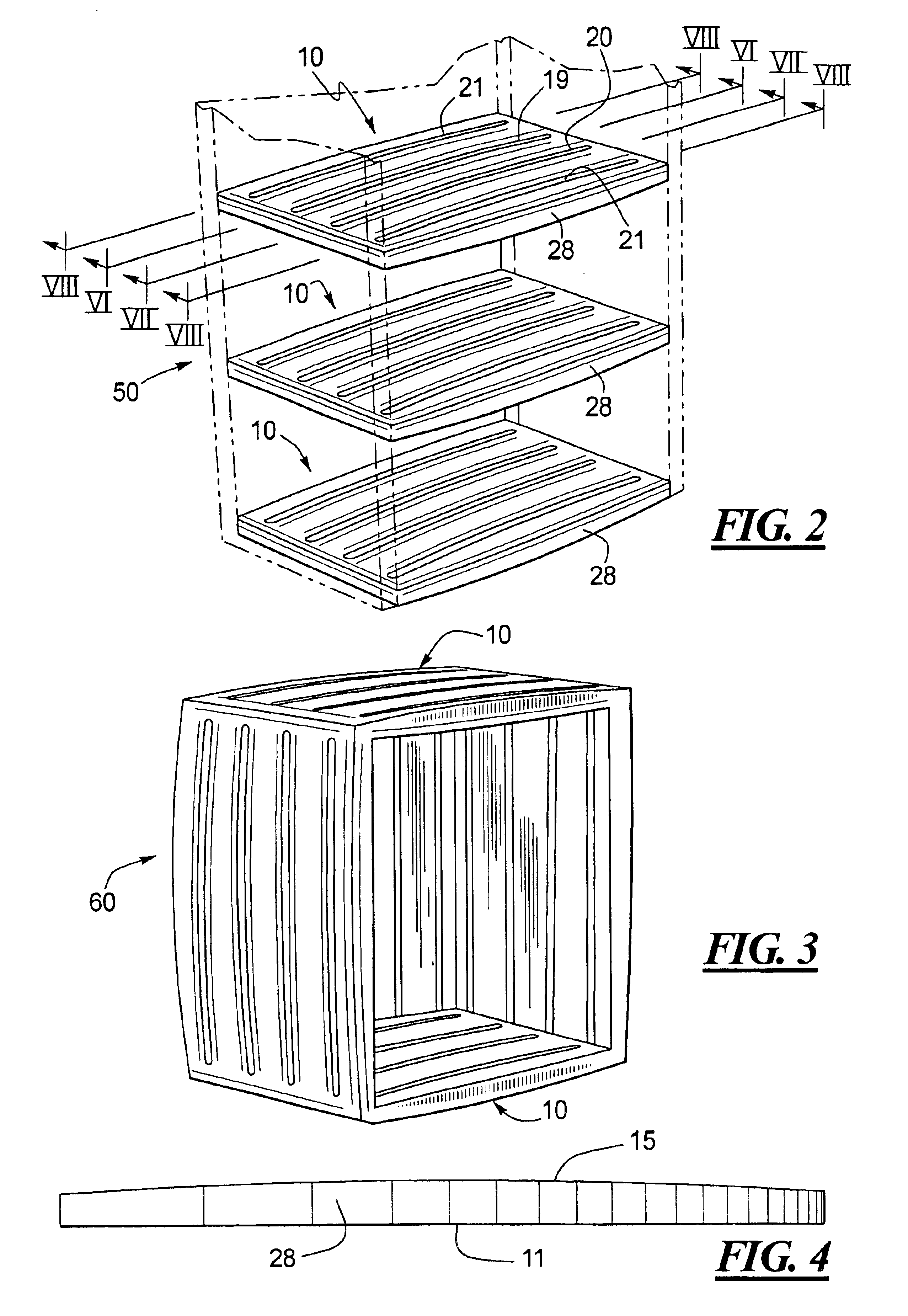 Plastic blow-molded panel with improved structural geometry