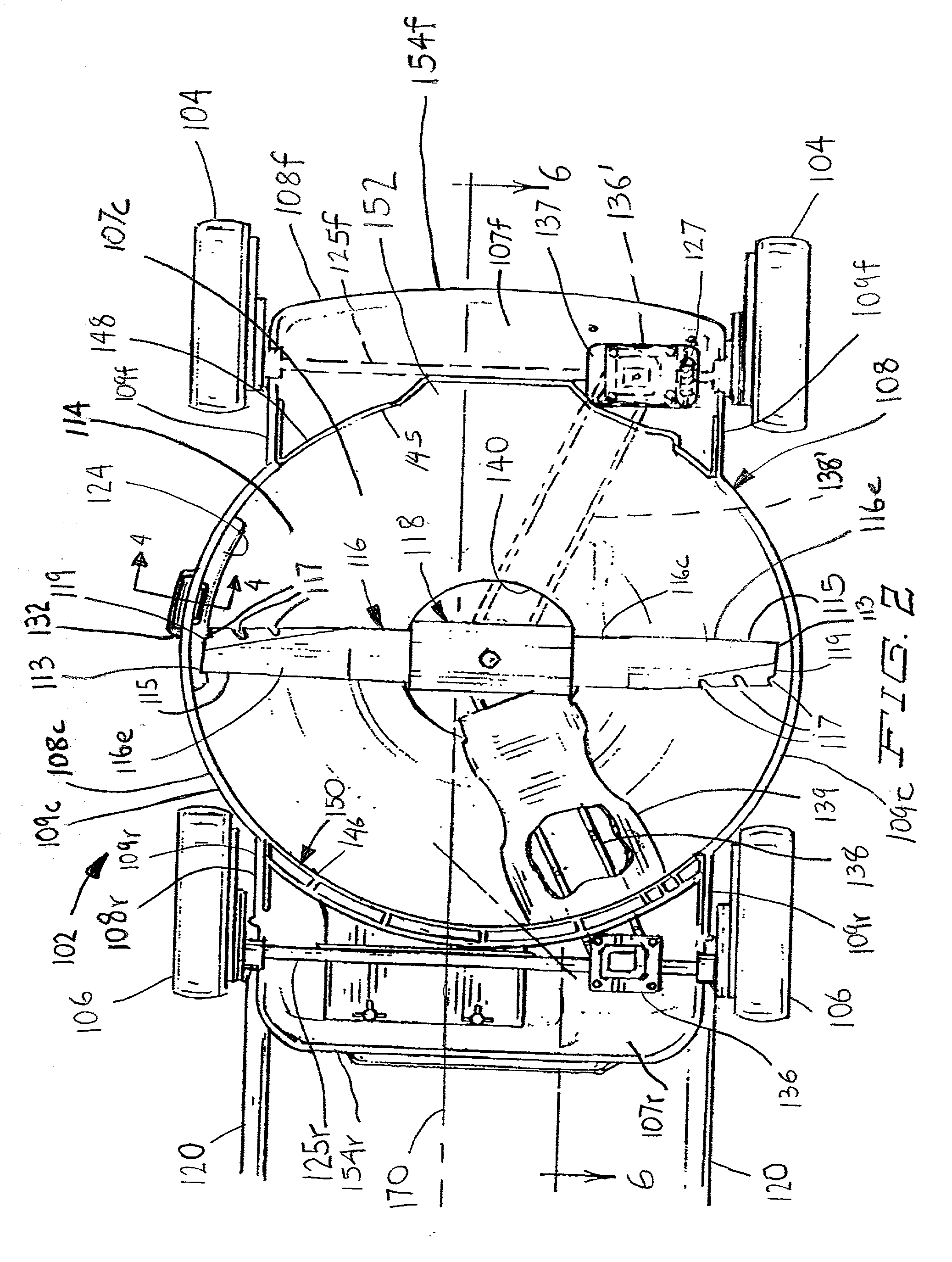 Deck assembly for a self-propelled, walk-behind rotary lawn mower