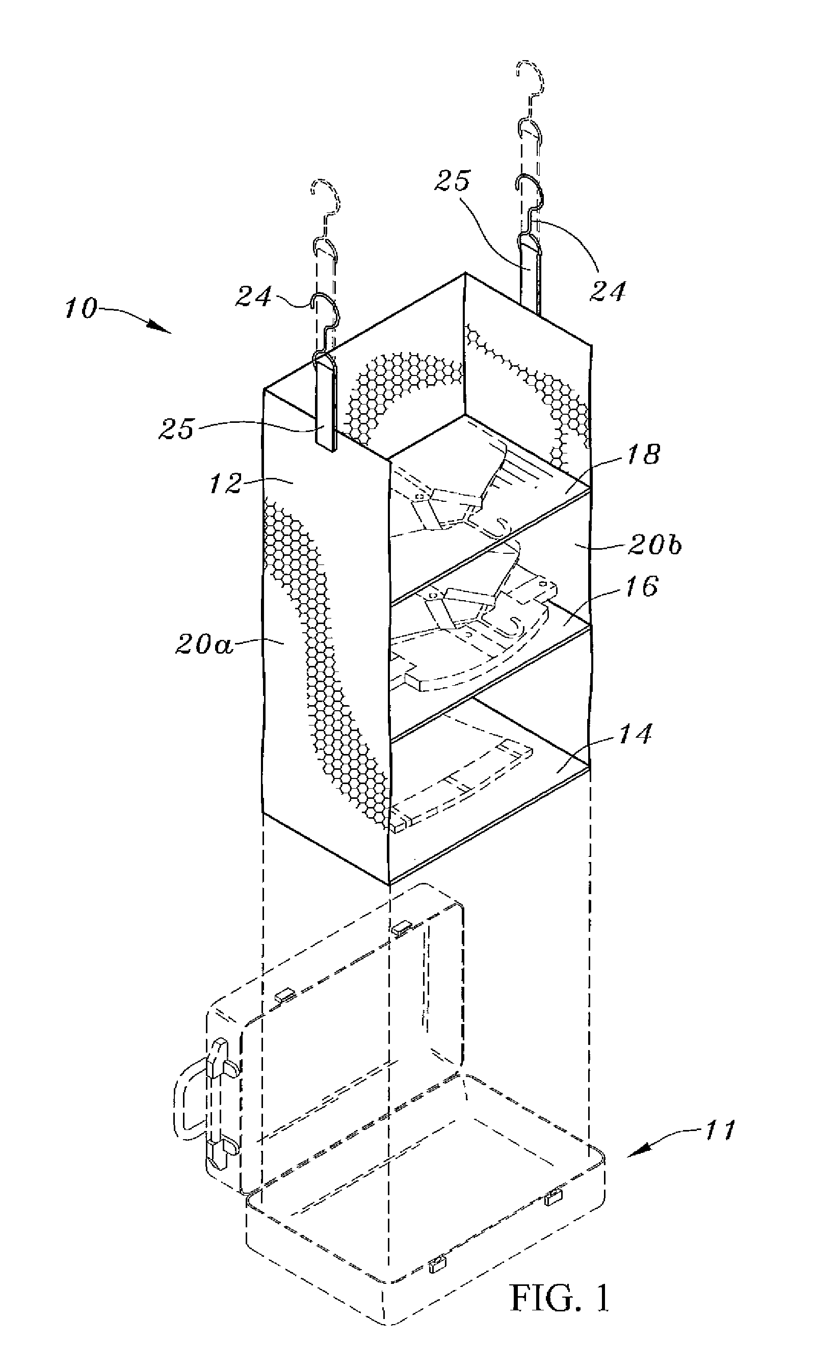 Hanging shelf system and travel organizer for use in combination with a suitcase