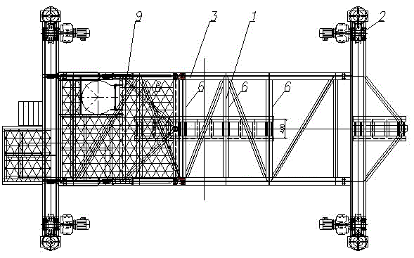 A steel truss girder bridge beam transport flat car