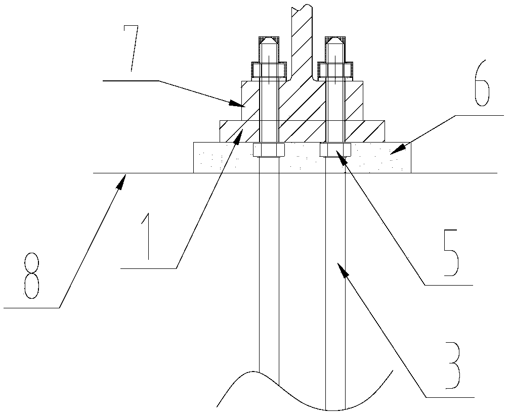 Wind generating set foundation anchor bolt assembly and construction method of connecting tower cylinder thereof