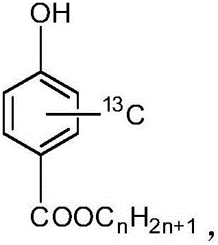 Synthesis method of paraben compounds marked by stable isotope 13C or D