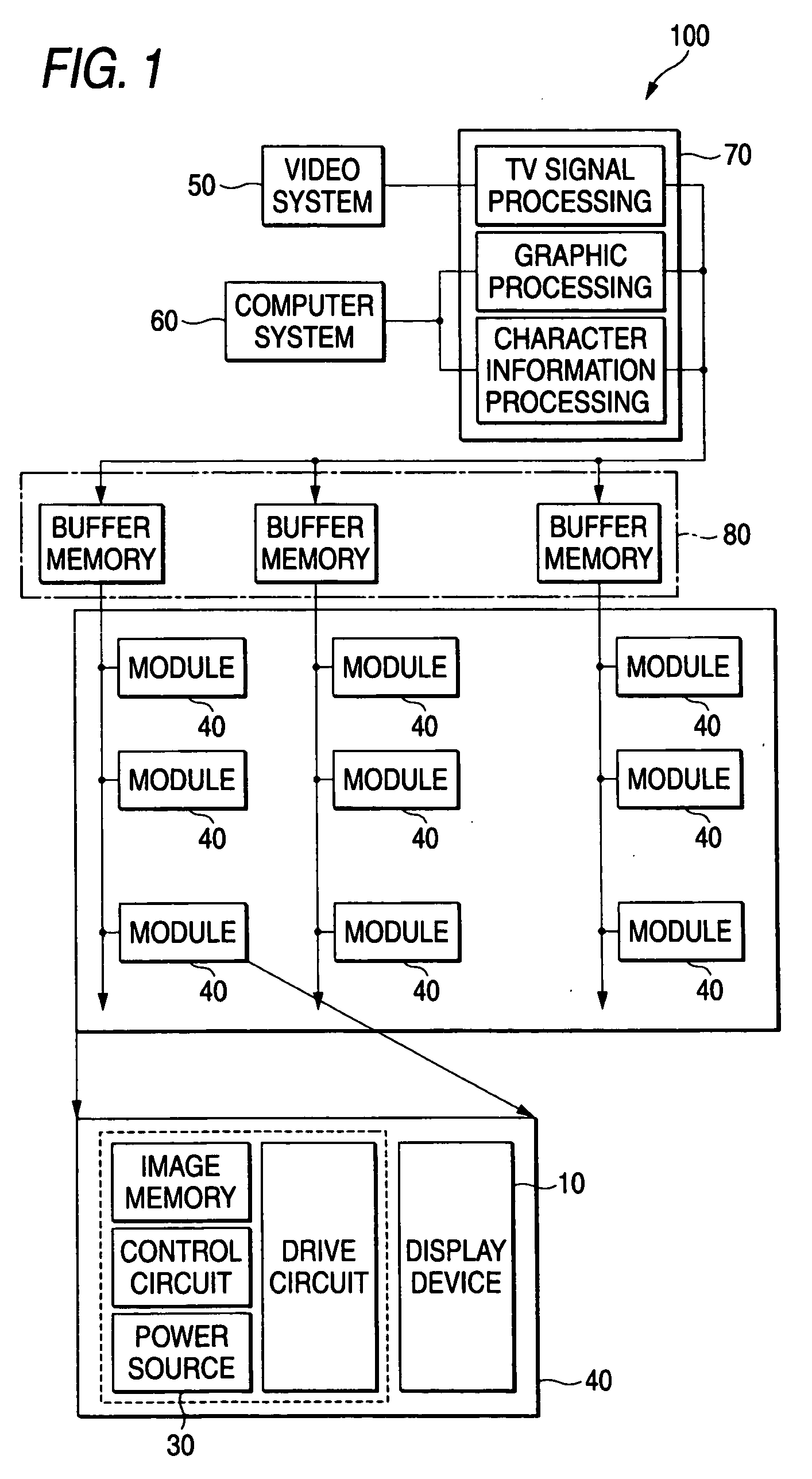 Large-sized display apparatus and display device and display module used in large-sized display apparatus