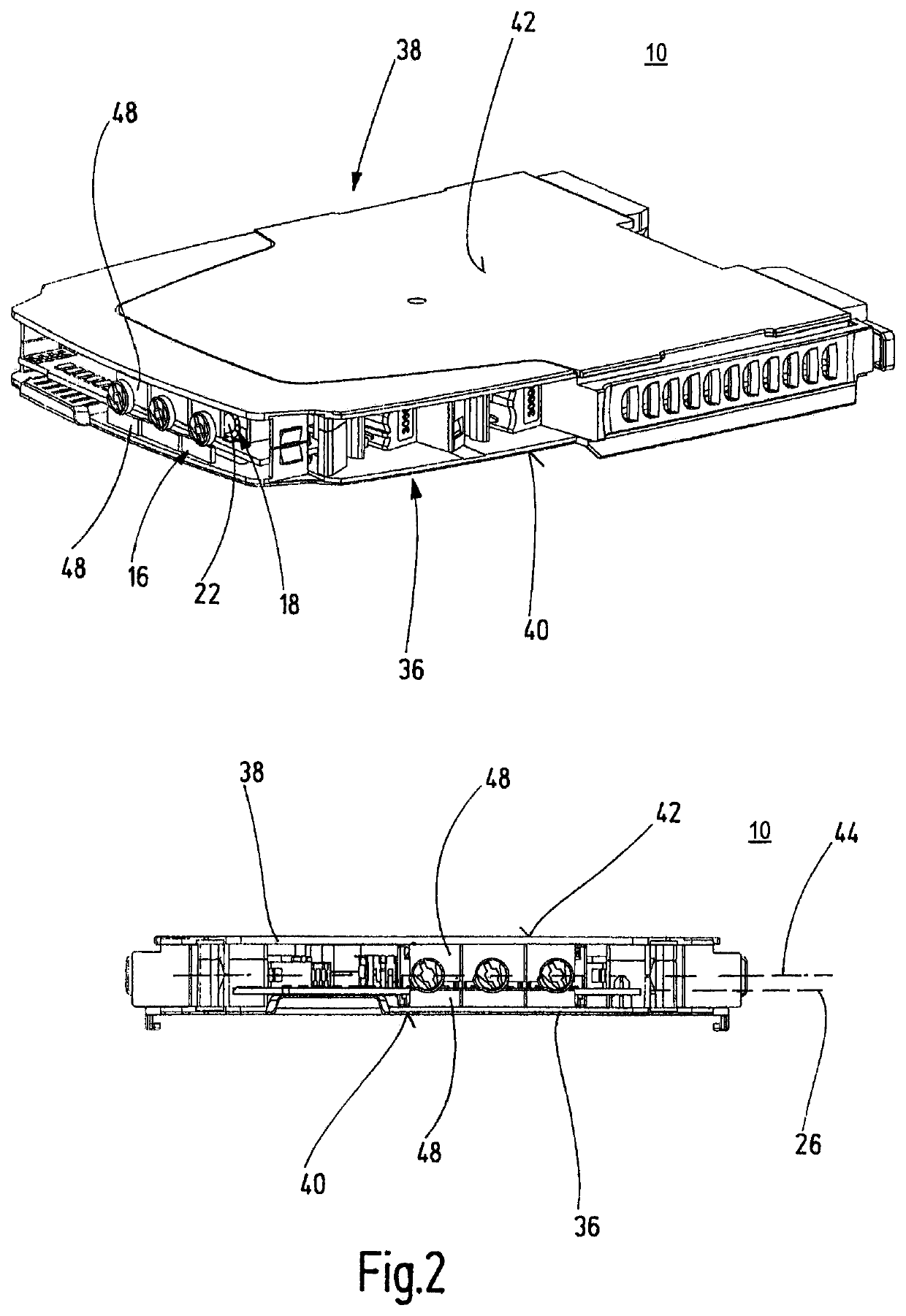 Safety switching device with recessed setting components