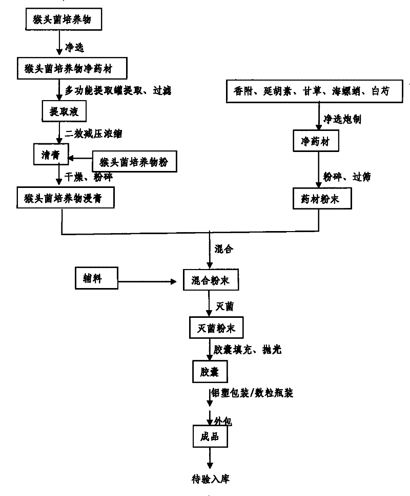 Hericium erinaceus digestion-promoting Chinese medicinal composition and preparation thereof