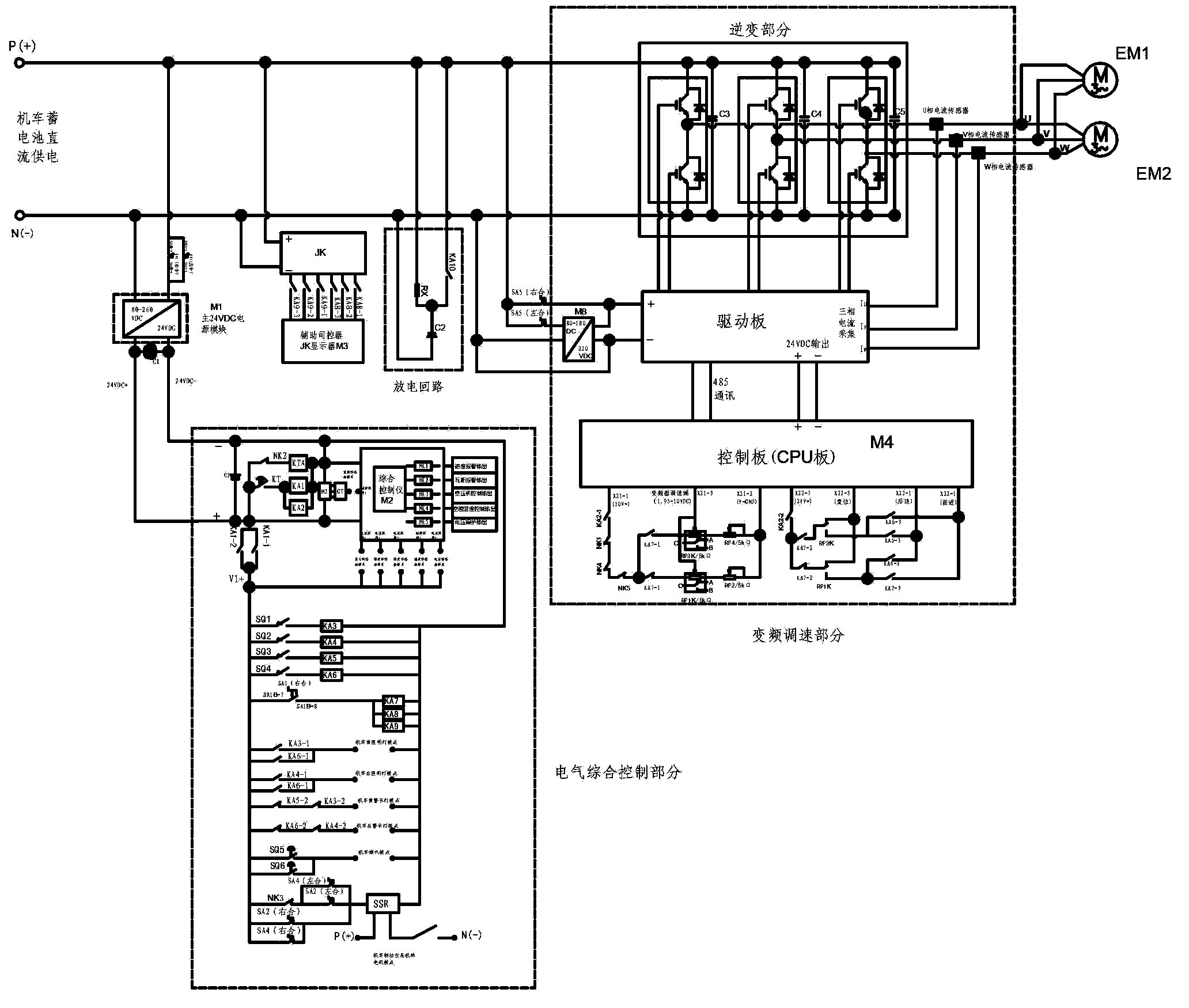 Frequency conversion, speed regulation and comprehensive electrical control system for electric locomotive