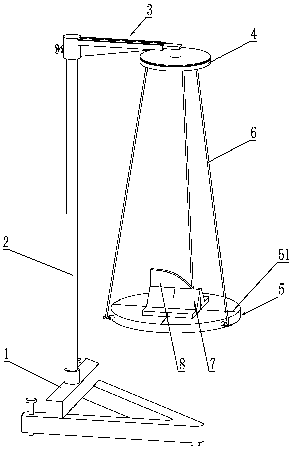 Three-line pendulum capable of verifying rigid body rotational inertia perpendicular axis theorem