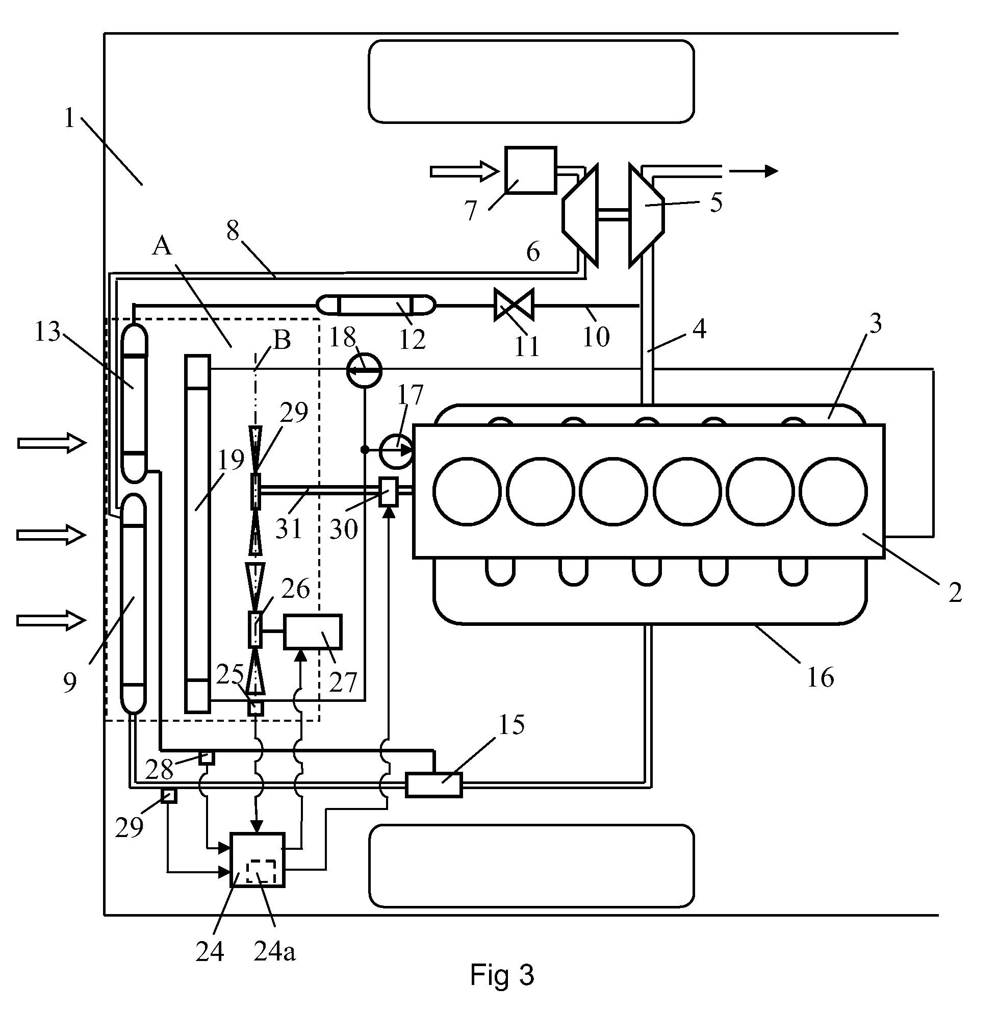 Cooling fan arrangement at a vehicle