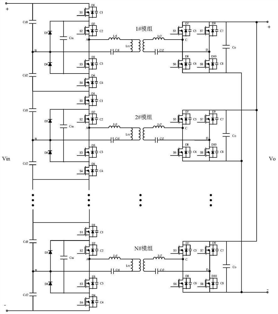 DC transformer topology based on three-level CLLLC resonant converter and control method