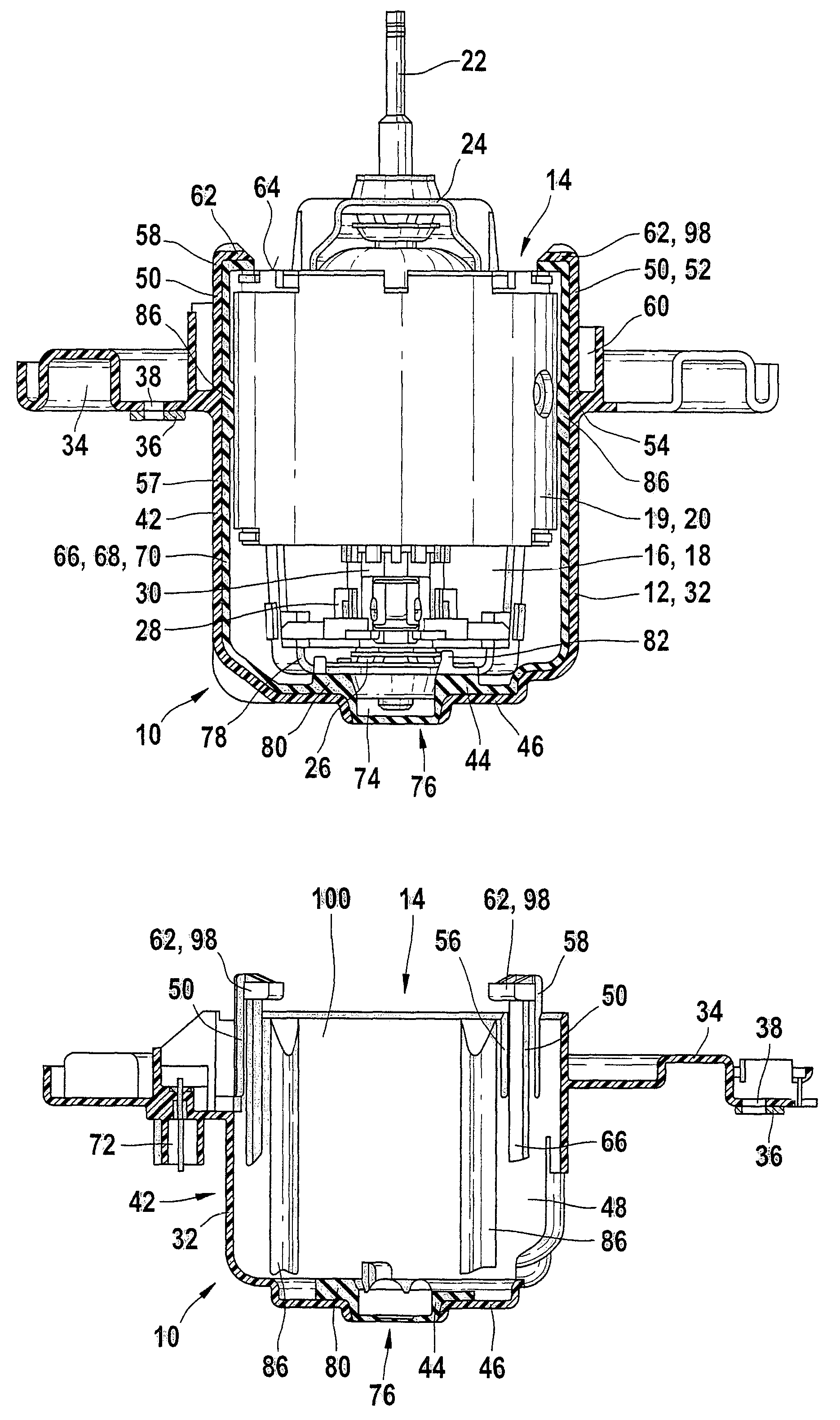 Receptacle housing for mounting a fan motor to a carrier