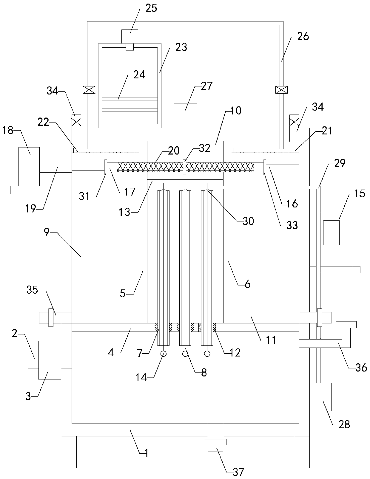 A flue gas treatment device for power cord production