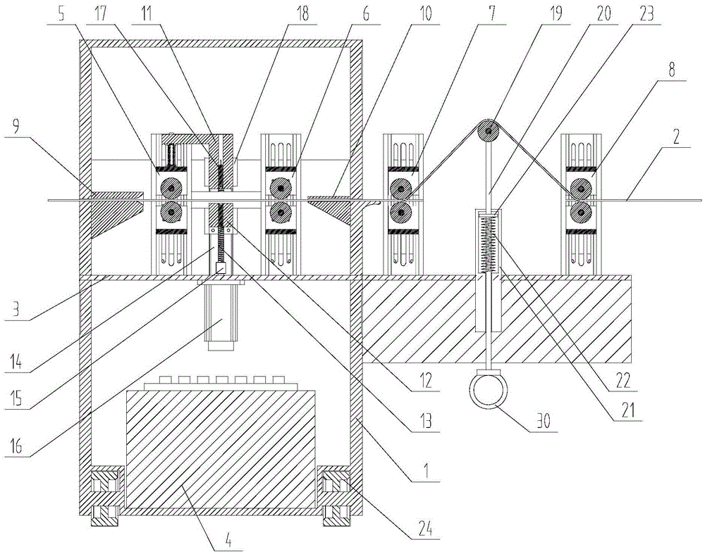 Device of measuring thickness of steel strip during production process by using distance sensor