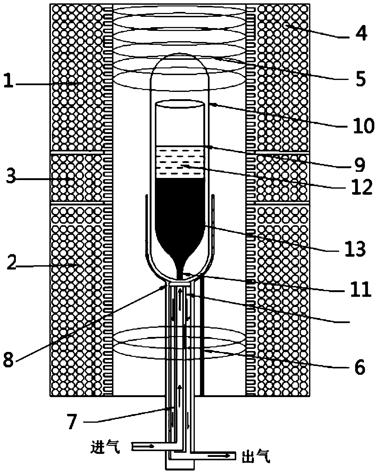 Growth method of large-size zinc germanium phosphide crystal for increasing heat transfer