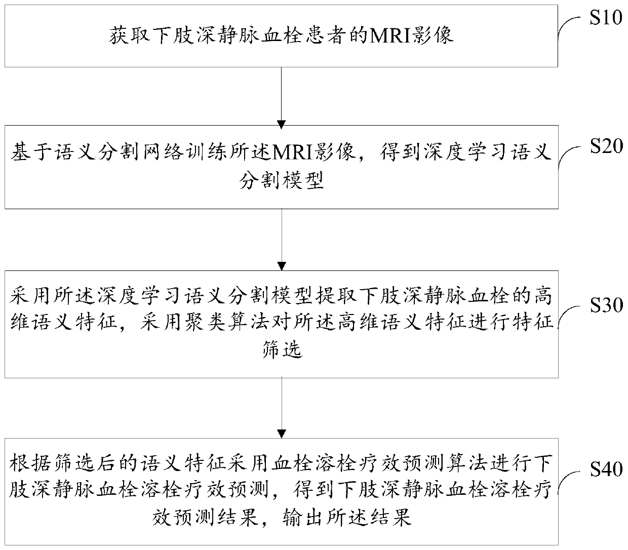 Deep venous thrombolysis curative effect prediction method and system, storage medium and terminal