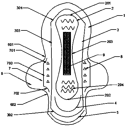 Antibacterial, leakage-proofing and side-slip preventing sanitary napkin