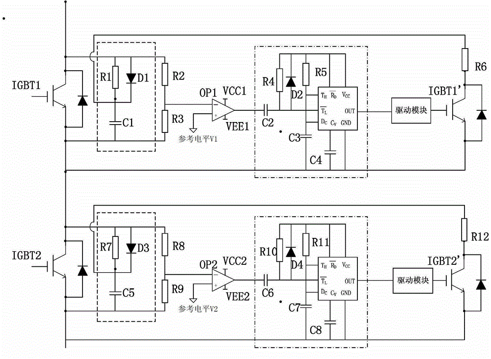 Improved residual current device (RCD) buffer circuit applied to direct tandem type insulated gate bipolar translator (IGBT)