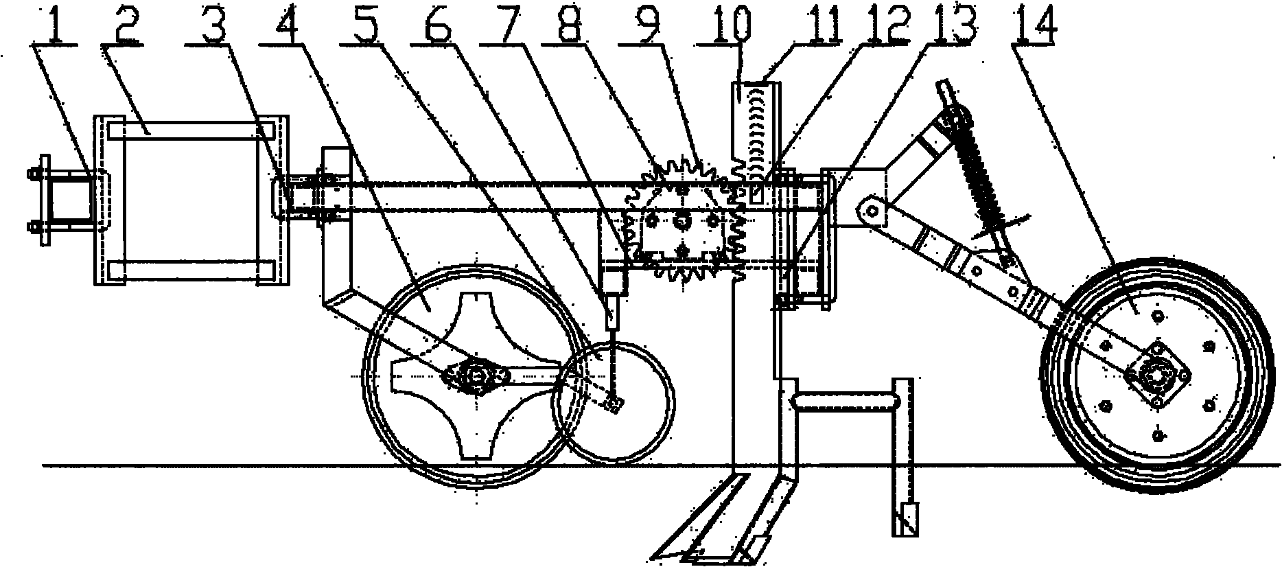 Adjusting device used for sowing depth automatic control system