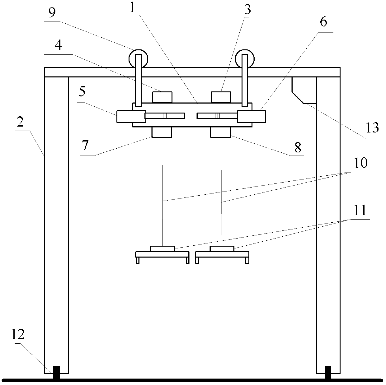 Double-hoist, double-spreader bridge crane experimental facility