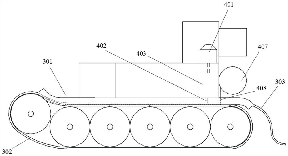 A composite skid-board type submarine mine car traveling device