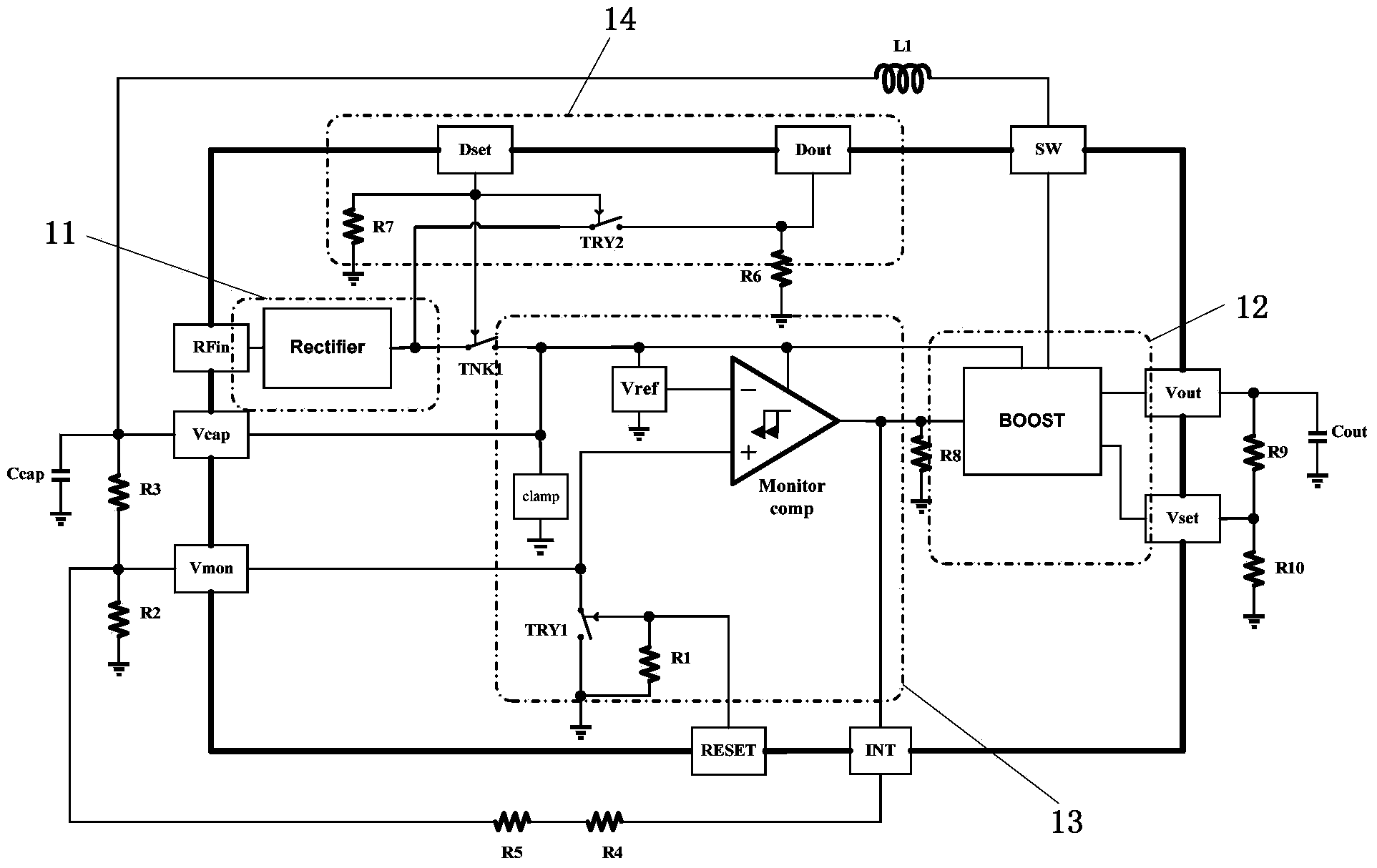 Radio frequency energy acquisition circuit system