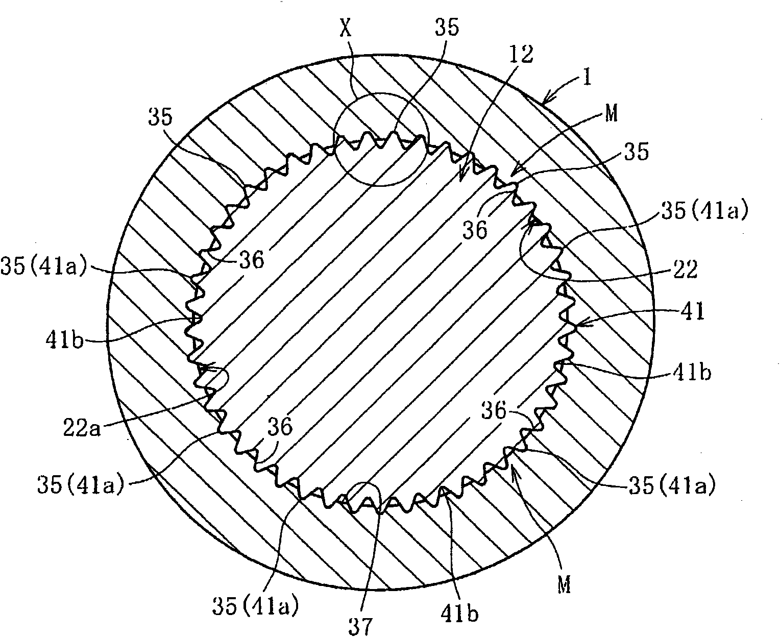 Bearing device for wheel, and axle module