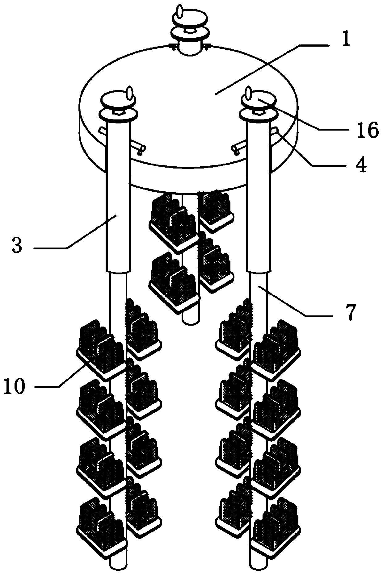 Hanging device for mussel breeding and application method thereof