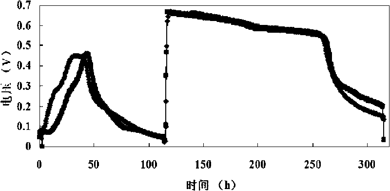 Double-chamber alga microbial fuel cell and method thereof for treating waste water and realizing zero carbon emission