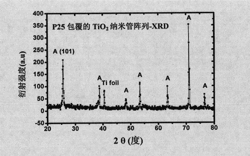 Preparation process of a p25-coated titanium dioxide nanotube array electrode material