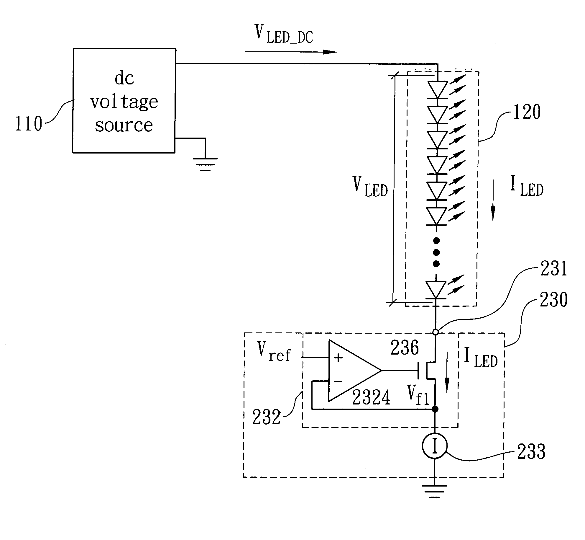 System and method for constant power LED driving and a redundancy dircuit thereof