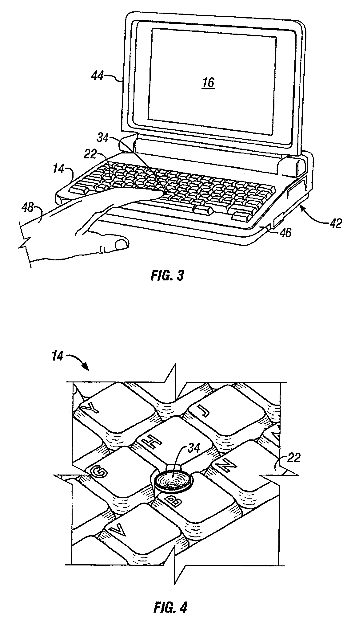 Notebook computer force-controlled pointing stick device