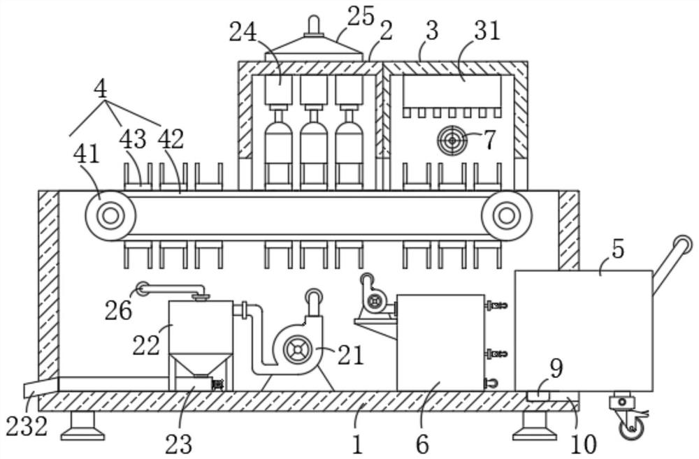 Efficient environment-friendly powder suction forming device of lining cloth coating