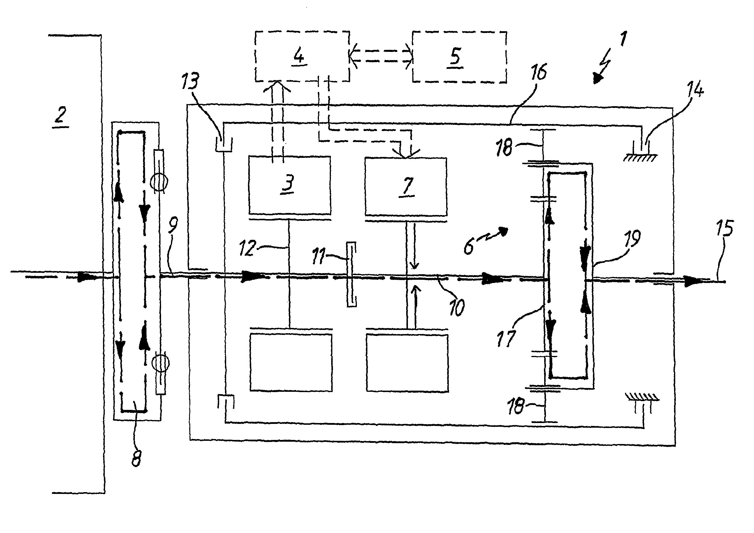 Hybrid drive for vehicles and method for controlling a transmission for a hybrid drive