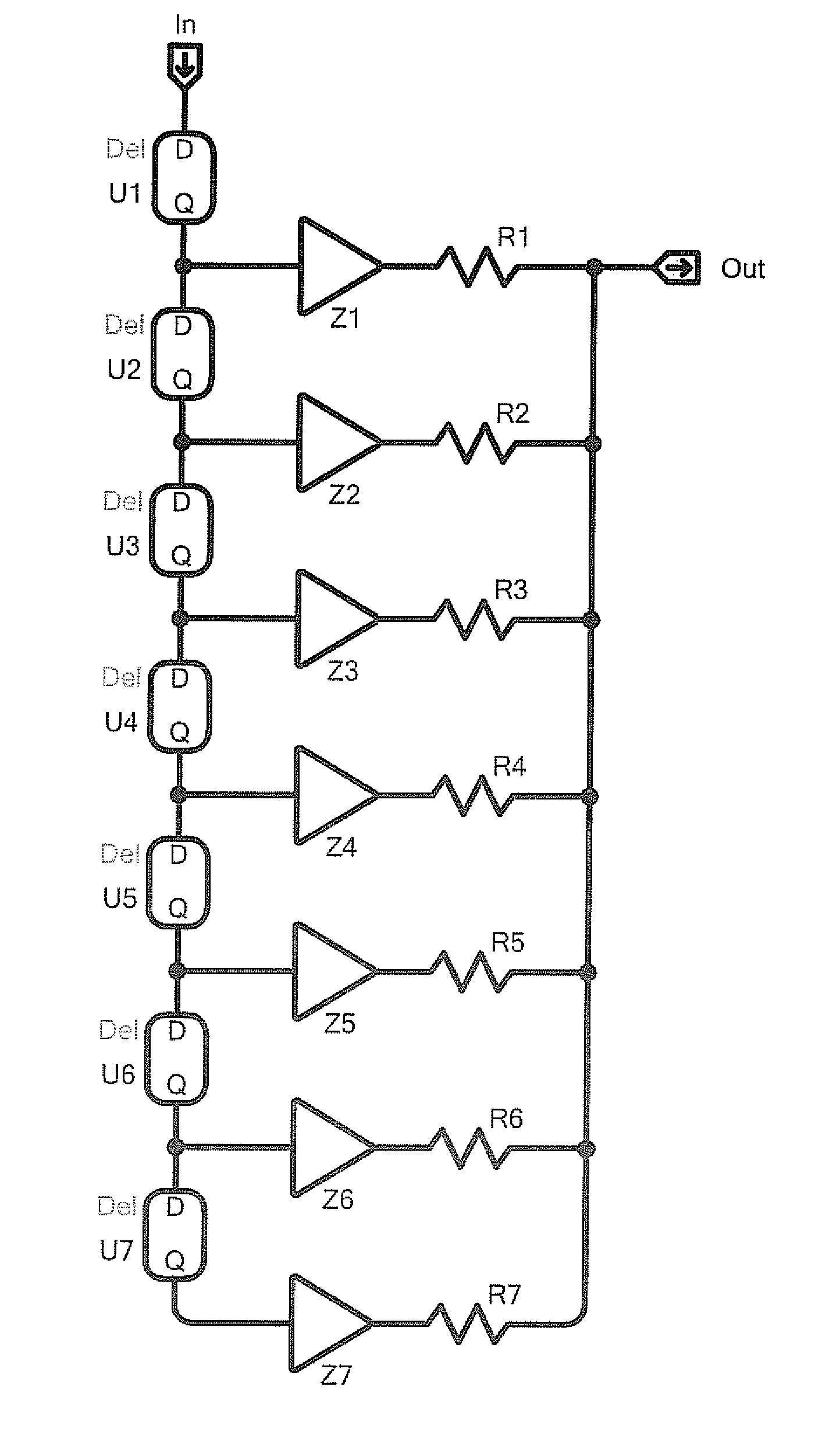 FIR filter using unclocked delay elements