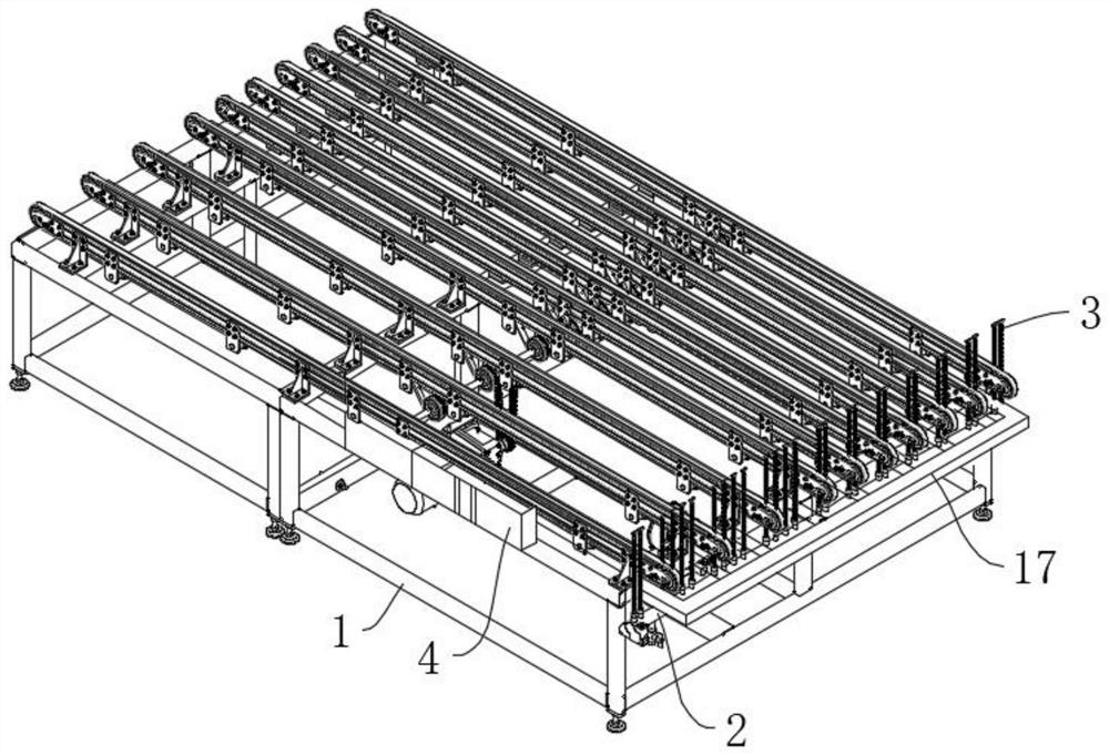 Automatic film blowing device of laminated glass conveying table