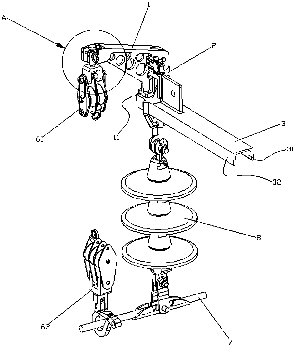 Channel steel cross arm insulator tackle stress application replacement device