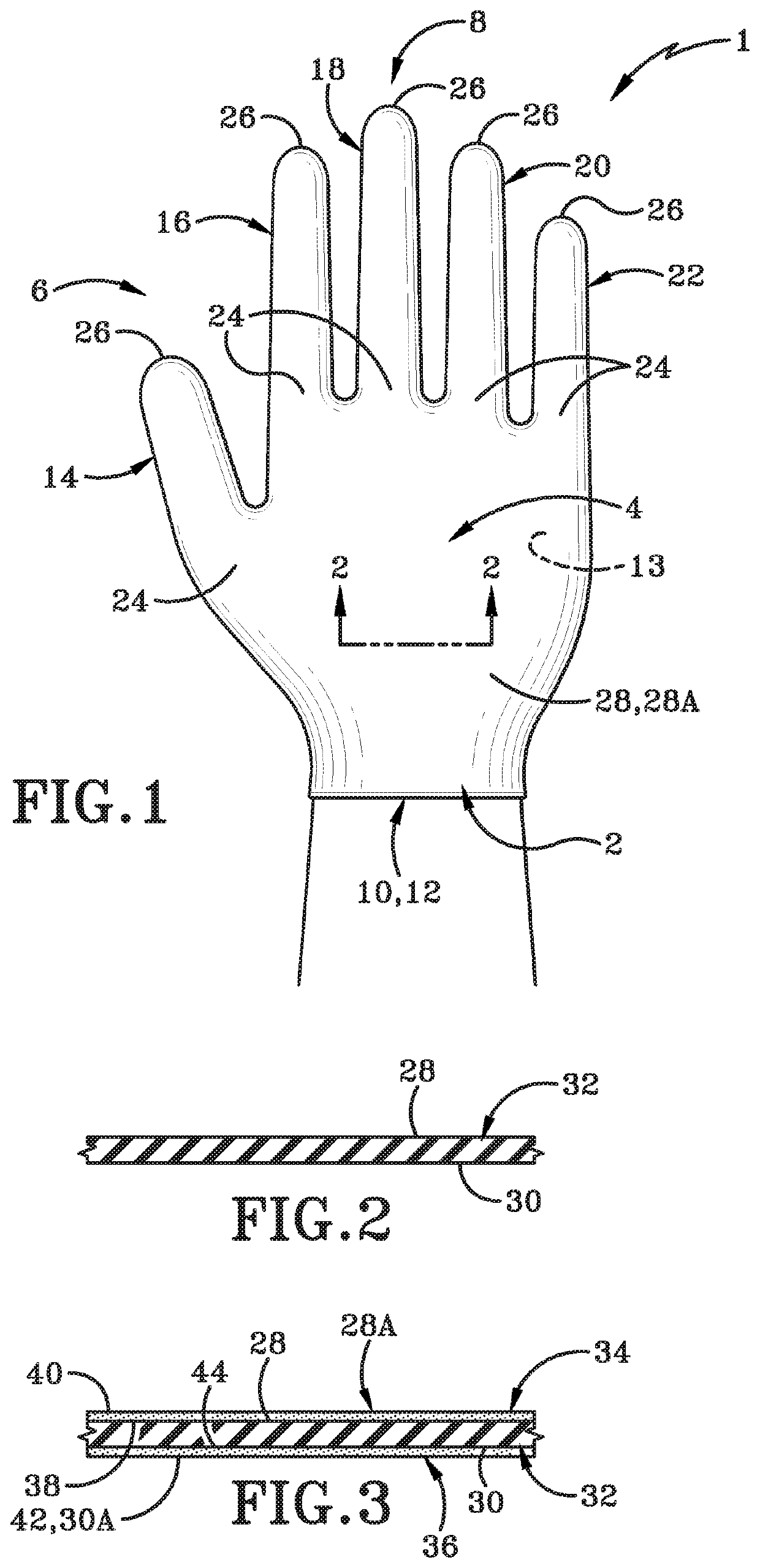 Glove with differently textured fingertip regions