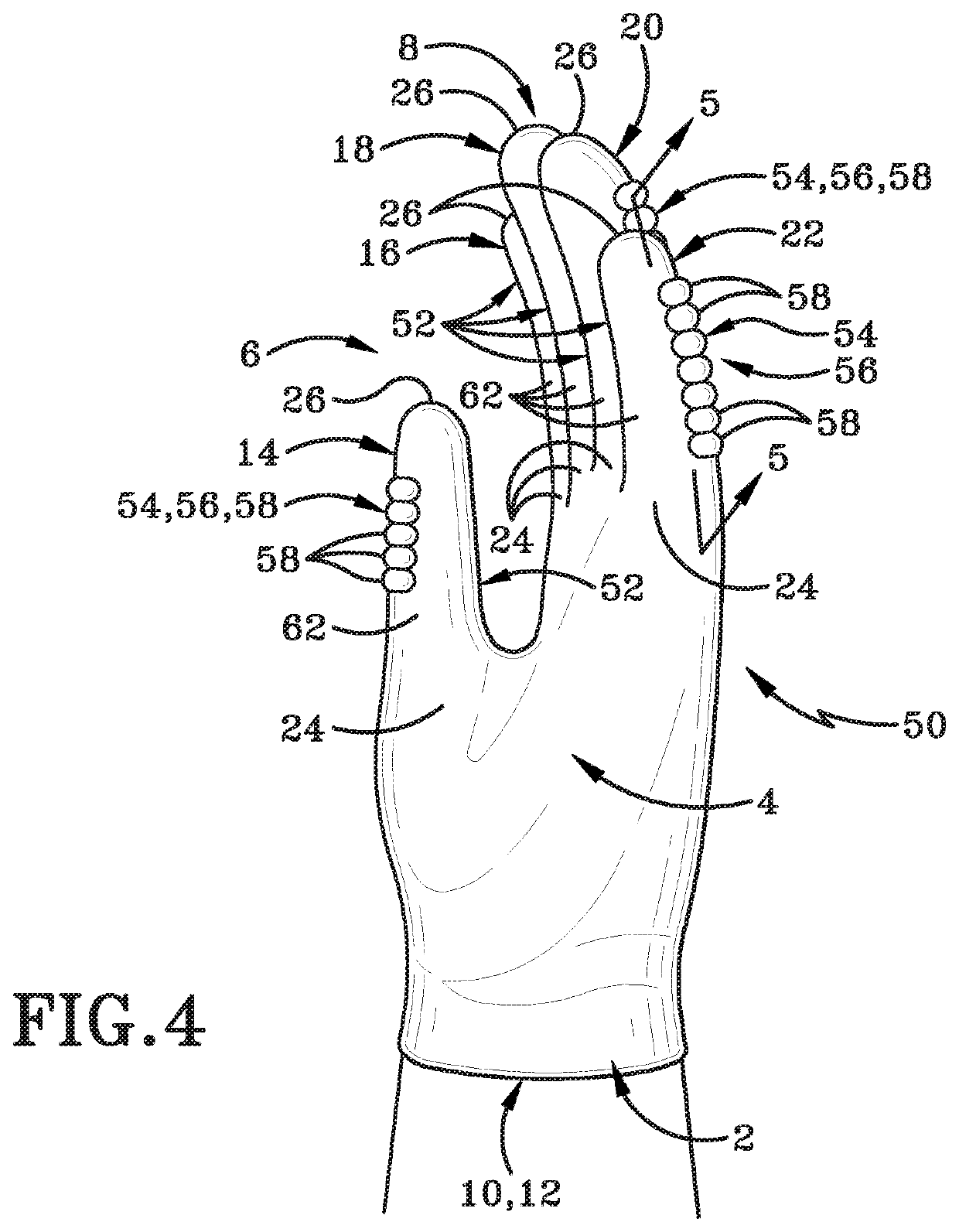 Glove with differently textured fingertip regions