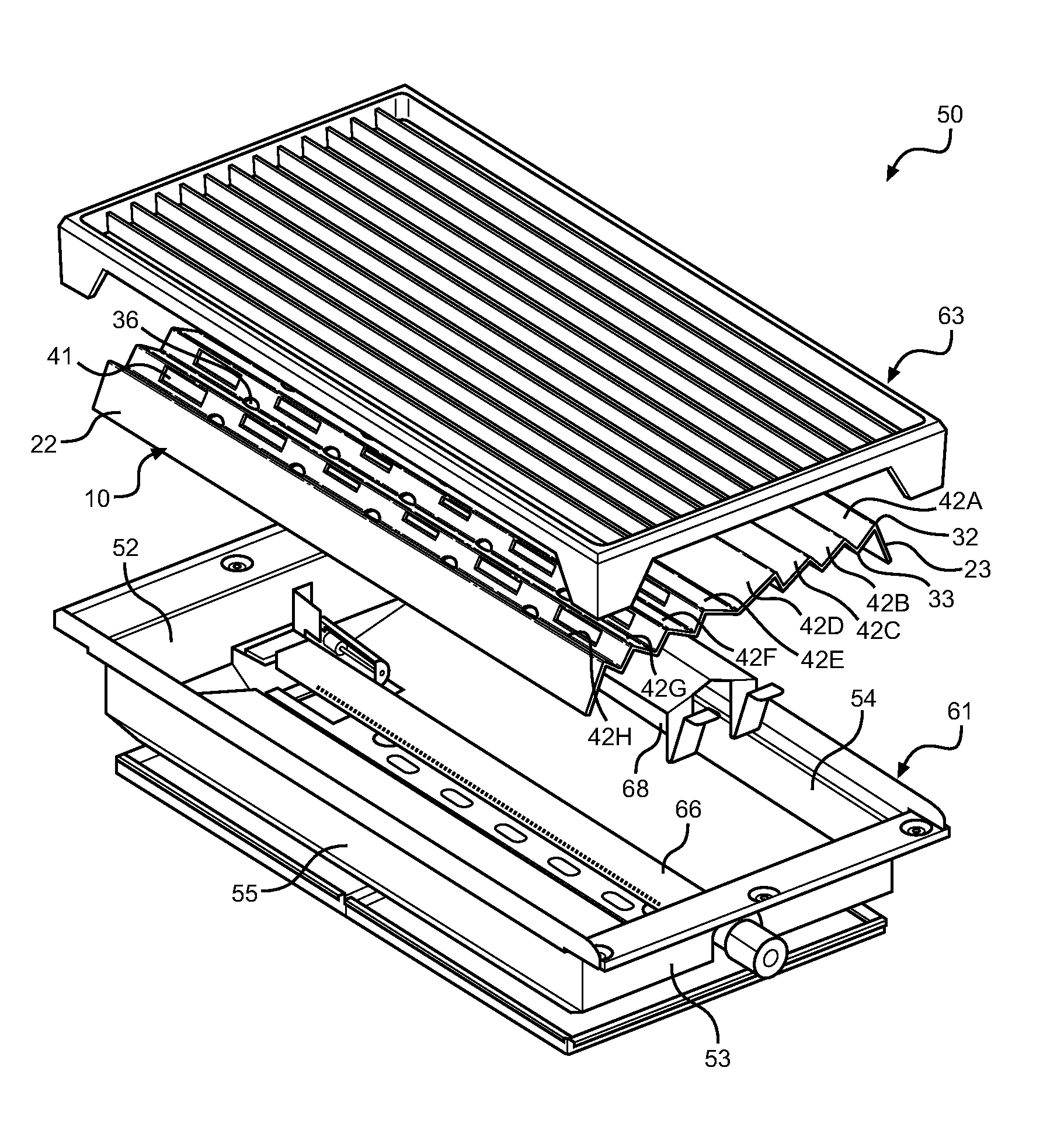 Heat distributing wave tray for a grill