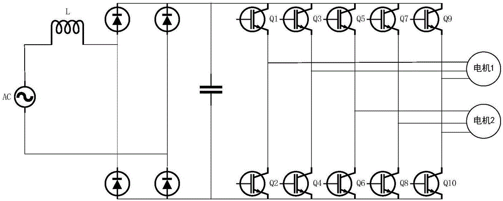 Inverter topological structure used for dual motors