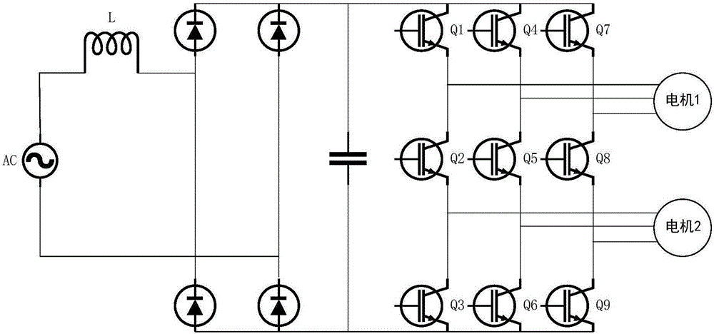 Inverter topological structure used for dual motors