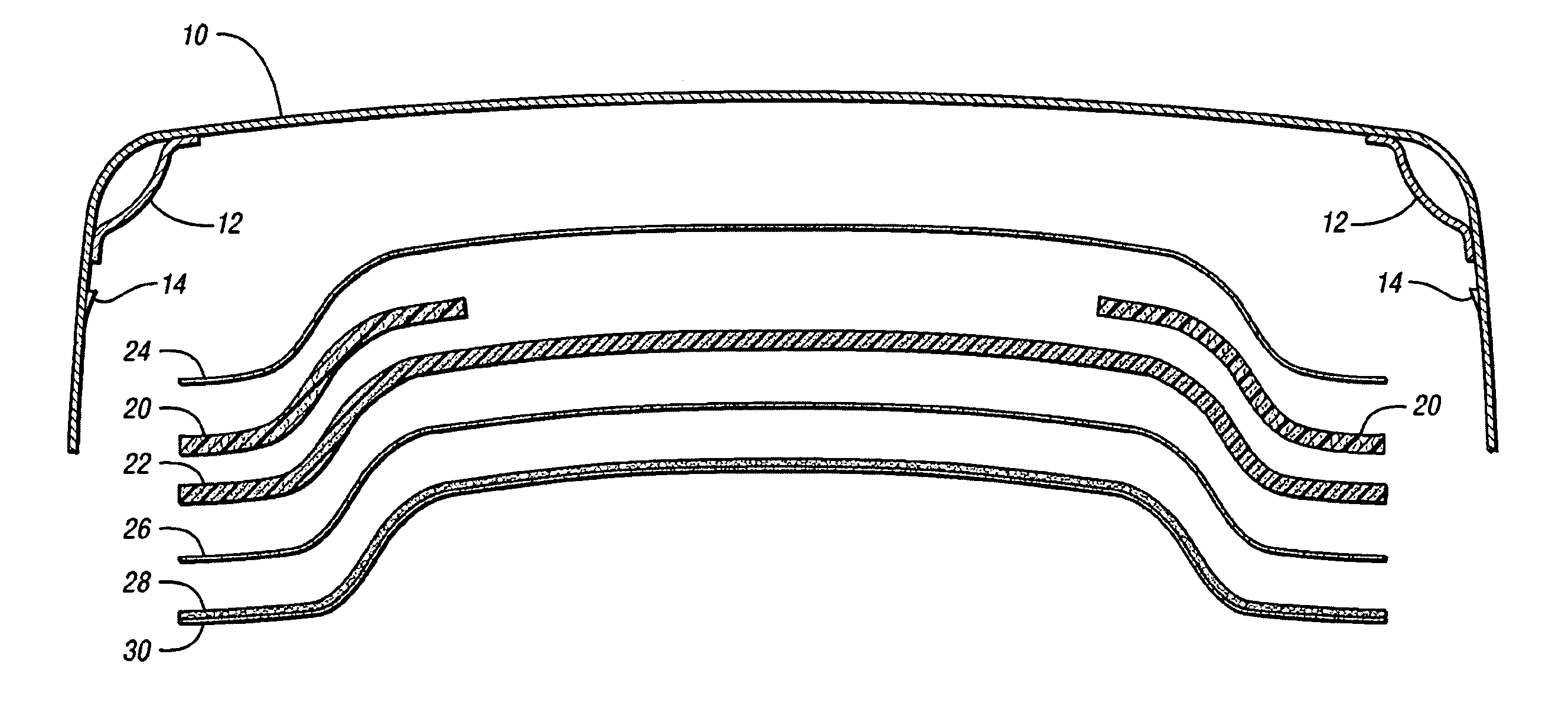 Multi-layer composite vehicle headliner substrate with HIC provisions